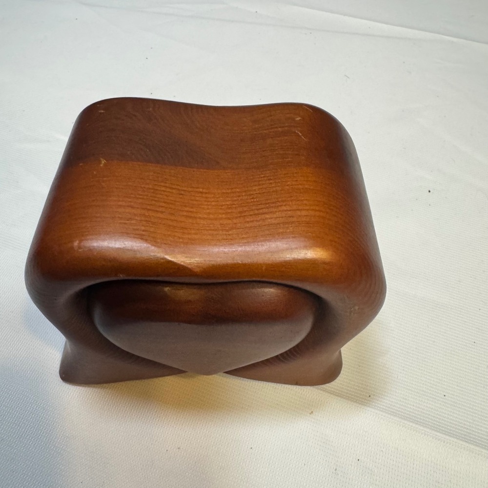 Vtg Handcrafted Native Redwood Heart Puzzle Box Small Vintage Wood Trinket Box - Picture 2 of 10
